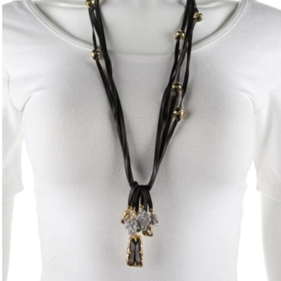 ALEXIS BITTAR Crystal & Stone Leather Cord Pendant Necklace - Picture 1 of 4